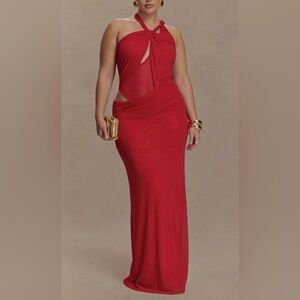 MESHKI Edwina Knotted Mesh Maxi Dress Red NWT 3XL